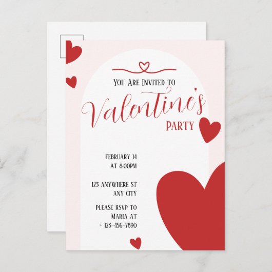 Valentinins Party Einladung Editable Design (Vorne/Hinten)