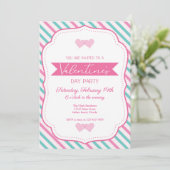Valentinins Party Rosa Aquamarin gestreiftes Party Einladung (Stehend Vorderseite)