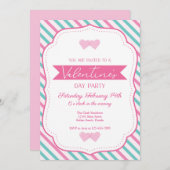 Valentinins Party Rosa Aquamarin gestreiftes Party Einladung (Vorne/Hinten)