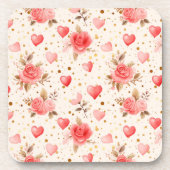 Valentinins pinkfarbene Rose und Herzen Getränkeuntersetzer (Vorderseite)