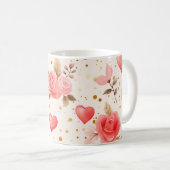 Valentinins pinkfarbene Rose und Herzen Kaffeetasse (VorderseiteRechts)
