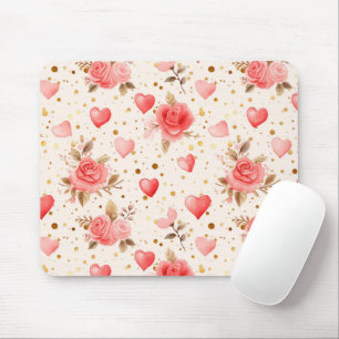Valentinins pinkfarbene Rose und Herzen Mousepad