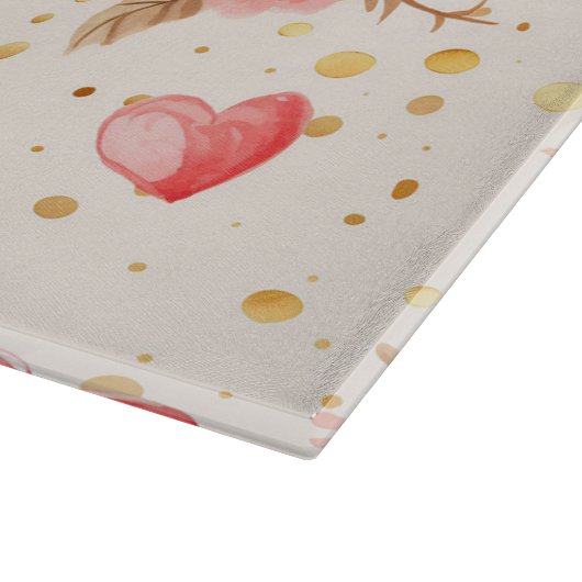 Valentinins pinkfarbene Rose und Herzen Schneidebrett (Ecke)