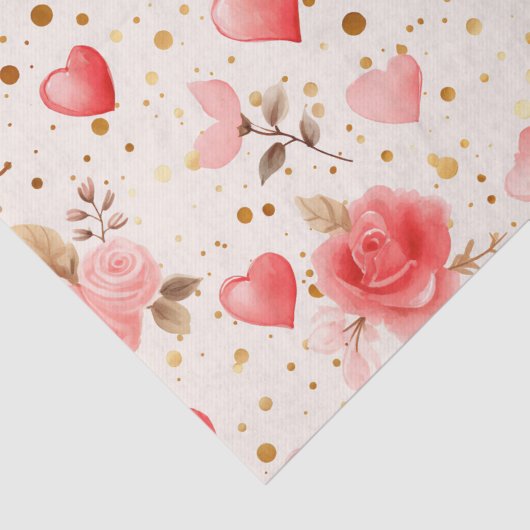 Valentinins pinkfarbene Rose und Herzen Seidenpapier (Detail)