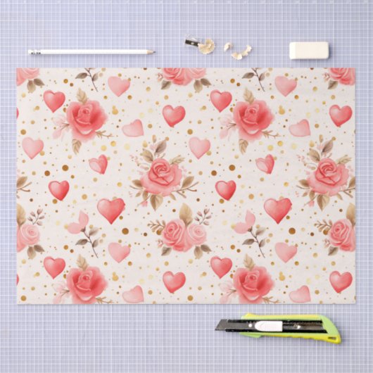 Valentinins pinkfarbene Rose und Herzen Seidenpapier (Handwerk)