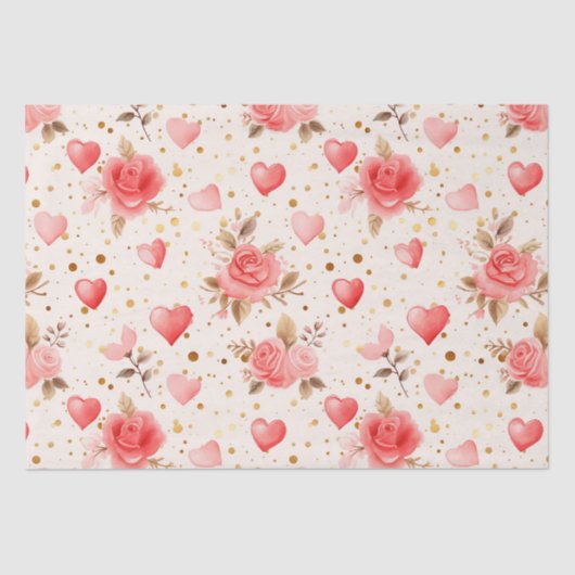 Valentinins pinkfarbene Rose und Herzen Seidenpapier (Vorderseite)