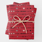 Valentinin's Red Pink Hearts Arrows Hand gezogen Geschenkpapier Set (Beispiel)