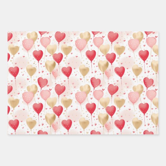 Valentinins rosa Rot- und Goldene Herzblasen Geschenkpapier Set (Vorderseite 2)