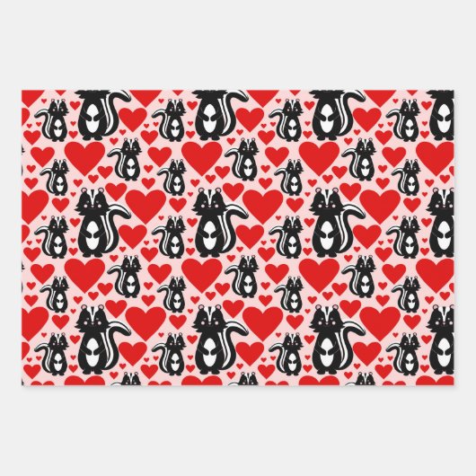 Valentinins rosa Skunk Herz Illustration Muster Geschenkpapier Set (Vorderseite 2)