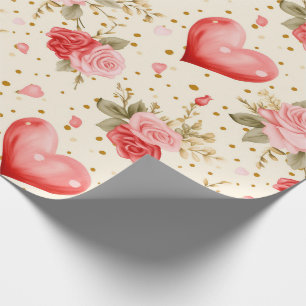 Valentinins Rosa und Rote Rosen und Herz Geschenkpapier