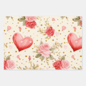 Valentinins Rosa und Rote Rosen und Herz Geschenkpapier Set (Vorderseite 3)