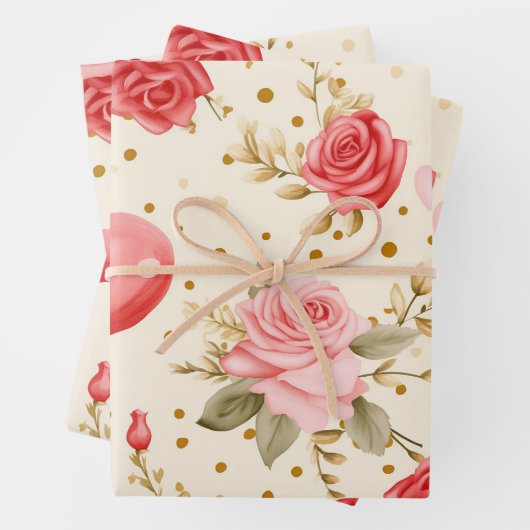 Valentinins Rosa und Rote Rosen und Herz Geschenkpapier Set (Beispiel)