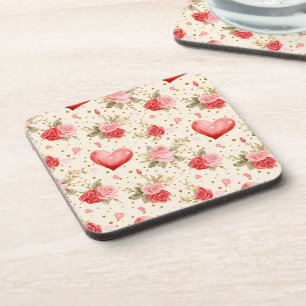 Valentinins Rosa und Rote Rosen und Herz Getränkeuntersetzer