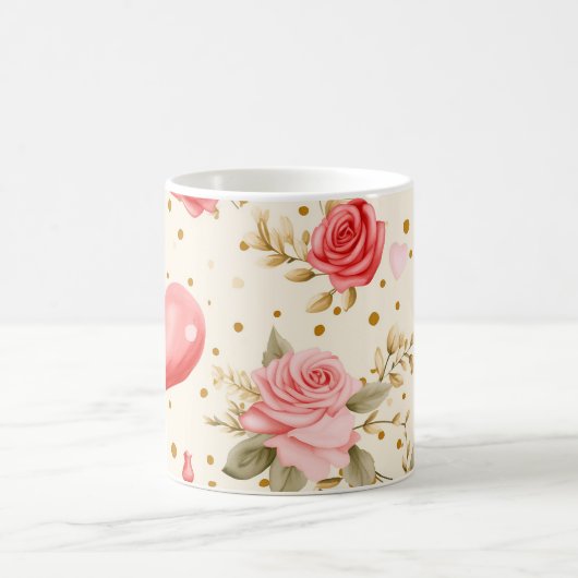 Valentinins Rosa und Rote Rosen und Herz Kaffeetasse (Mittel)