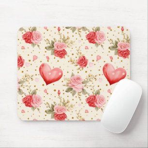 Valentinins Rosa und Rote Rosen und Herz Mousepad