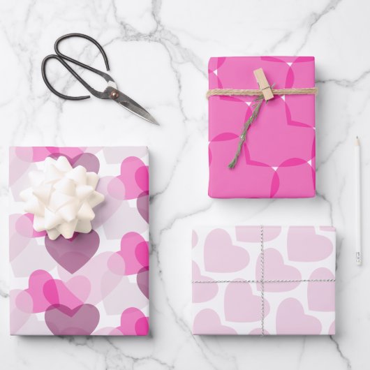 Valentinins transparentes Herz rosa blaues Muster Geschenkpapier Set (Vorderseite)