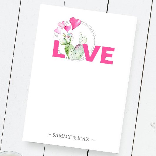 Valentinische Herzen und Kaktus Personalisiert Post-it Klebezettel
