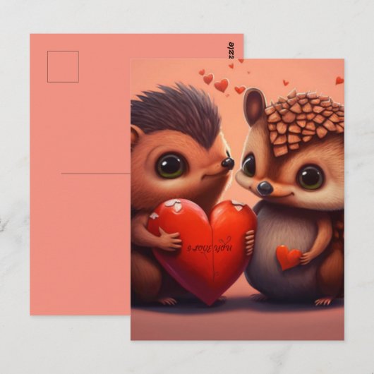 Valentinische Igel Cartoon Postkarte (Vorne/Hinten)