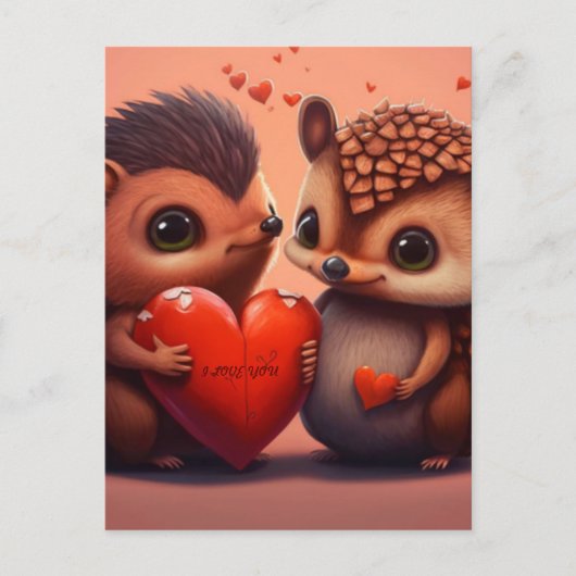 Valentinische Igel Cartoon Postkarte (Vorderseite)