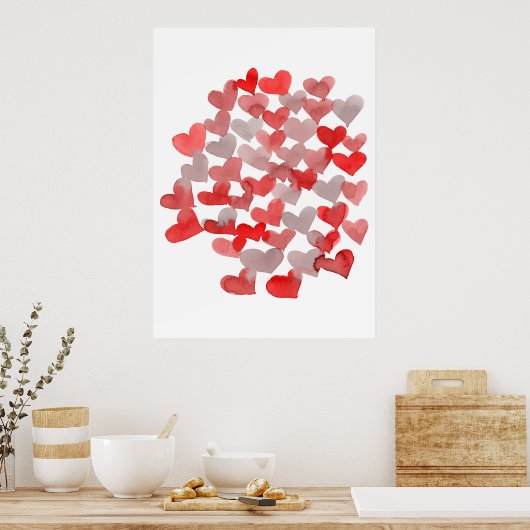 Valentinische Tagesherzen - rot und grau Poster (Küche)