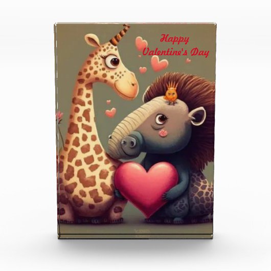 Valentinischer Hippo-Cartoon Fotoblock (Vorderseite)
