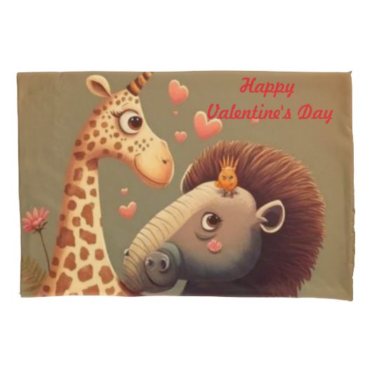 Valentinischer Hippo-Cartoon Kissenbezug (Vorderseite)