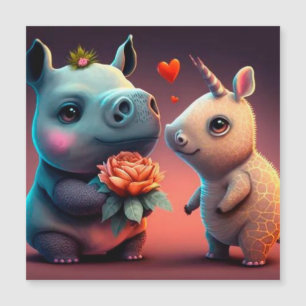 Valentinischer Hippo-Cartoon Magnetkarte