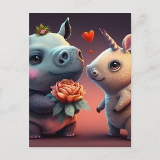 Valentinischer Hippo-Cartoon Postkarte (Vorderseite)