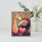 Valentinischer Hippo-Cartoon Postkarte (Stehend Vorderseite)