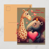 Valentinischer Hippo-Cartoon Postkarte (Vorne/Hinten)