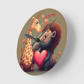 Valentinischer Hippo-Cartoon Runde Wanduhr (Winkel)