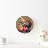 Valentinischer Hippo-Cartoon Runde Wanduhr (Zuhause)