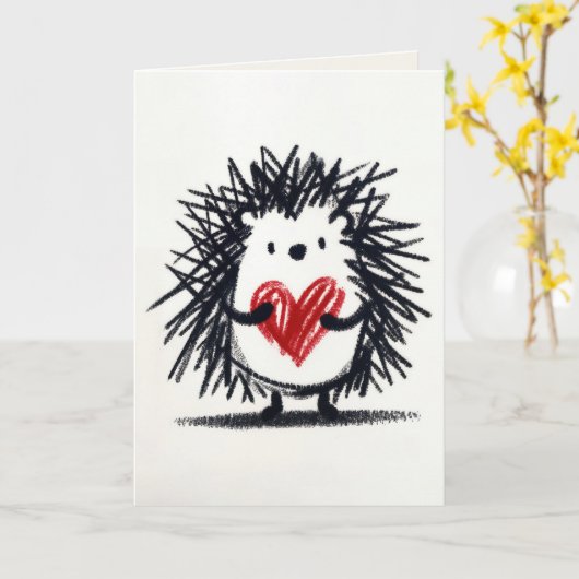 Valentinischer Igel mit Doodle-Herz Karte (Gelbe Blume)