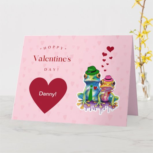 Valentinisches farbiges Froschpaar mit Herz Karte (Gelbe Blume)