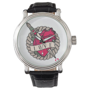Valentinisches Herz-Tatoo-Design Armbanduhr