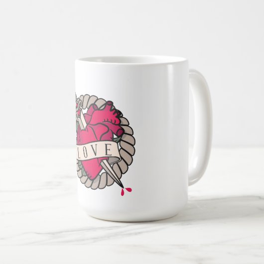 Valentinisches Herz-Tatoo-Design Kaffeetasse (VorderseiteRechts)