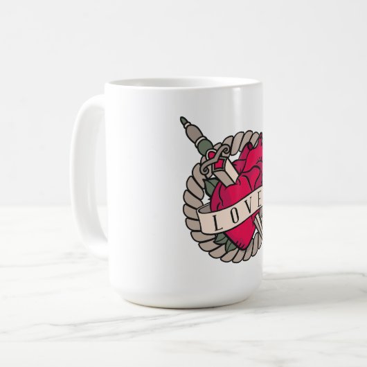 Valentinisches Herz-Tatoo-Design Kaffeetasse (Vorderseite Links)