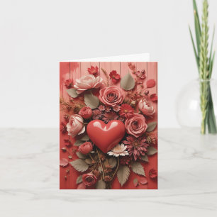 Valentinisches Herz und Blume über den Roten Zaun Feiertagskarte