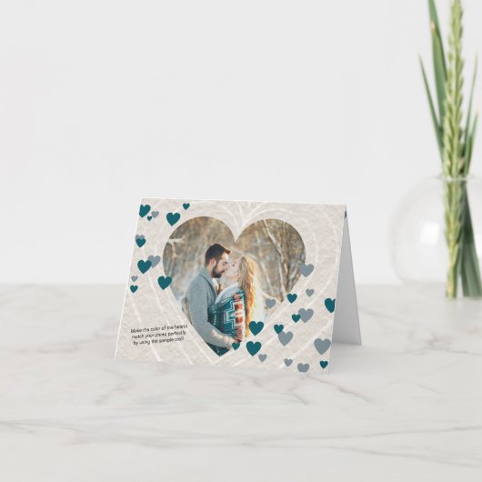 Valentinisches Hochzeit, Aquamarine grüne graue He Einladung (Vorderseite)