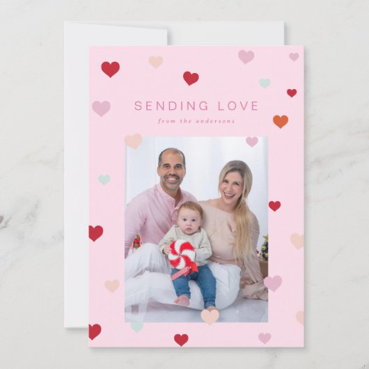 Valentinisches kleine Herzen schweben Feiertagskarte (Vorderseite)