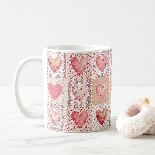 Valentinisches Patchwork-Herz Kaffeetasse (Mit Donut)