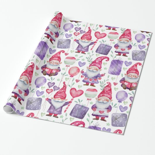 Valentinisches Thema Gnome Pattern Geschenkpapier (Ungerollt)
