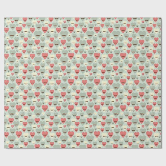 Valentinmuster mit Herz und Schnurrbart Geschenkpapier (Flach)