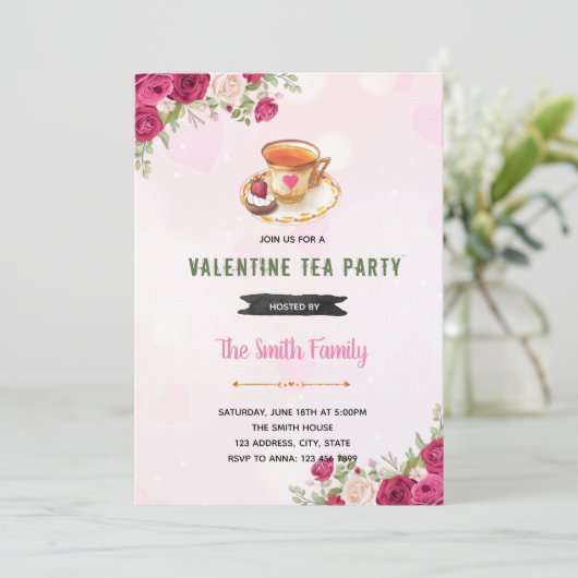 Valentinnachmittagstee Einladung (Stehend Vorderseite)