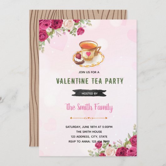 Valentinnachmittagstee Einladung (Vorne/Hinten)