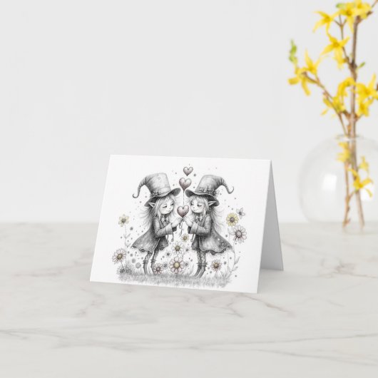 Valentinpixies Karte (Gelbe Blume)