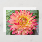 Valentinpostkarte mit rosa und gelber Dahlie Postkarte (Vorne/Hinten)