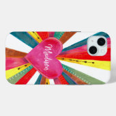 Valentinrosa Sonnenstrahlen Regenbogenretro Herz Case-Mate iPhone Hülle (Rückseite (Horizontal))