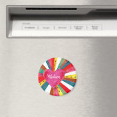 Valentinrosa Sonnenstrahlen Regenbogenretro Herz Magnet (In Situ (Geschirrspüler))