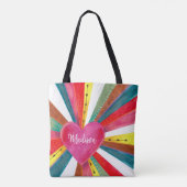 Valentinrosa Sonnenstrahlen Regenbogenretro Herz Tasche (Rückseite)